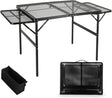 Grill Table Folding Table with 2 Wing Panels 3FT+1.4 FT with with 1×2/5 L Storage Bag Mesh Desktop 2 Height Adjustable