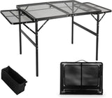 Grill Table Folding Table with 2 Wing Panels 3FT+1.4 FT with with 1×2/5 L Storage Bag Mesh Desktop 2 Height Adjustable