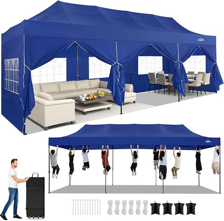 COBIZI 10x30 Pop up Canopy Heavy Duty with 8 Sidewalls, Easy Set-up Commercial Outdoor Party, 100% Waterproof Wedding Canopy