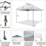 CROWN SHADES Adjustable Height on The Fly, 10x10 Pop Up Canopy - Beach Tent with One Push Setup - Easy Outdoor Sun Shade for