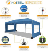 HOTEEL 10x20 Pop up Canopy with 6 Sidewalls, One Push Instant Setup Outdoor Canopy Tent with Reinforce Rod, Weight Bag, for