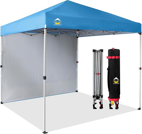CROWN SHADES 8x8 Pop Up Canopy with 1 Side Wall - Beach Tent with One Push Setup - Outdoor Sun Shade for Events, Parties,