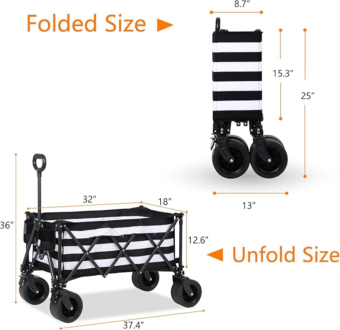 Wagons Carts Foldable with All-Terrain Big Wheels 400 LBS, Heavy Duty Collapsible Utility Wagon Cart, Folding Grocery Cart