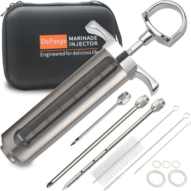 Meat Injector, Stainless Steel Marinade Injector Flavor Syringe Kit with 2-oz Measurement Window for Smoker Food BBQ Grill,