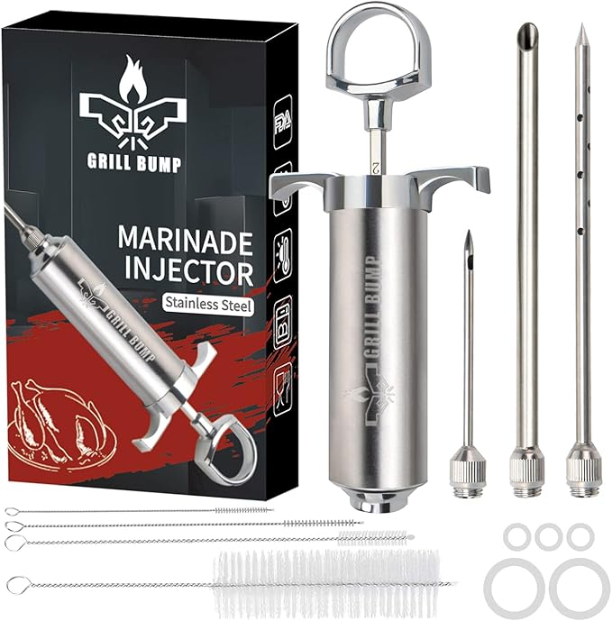 Meat Injector Syringe Kit with 3 Professional Marinade Injector Needles for BBQ Grill Smoker, Turkey and Brisket; 2-oz Large
