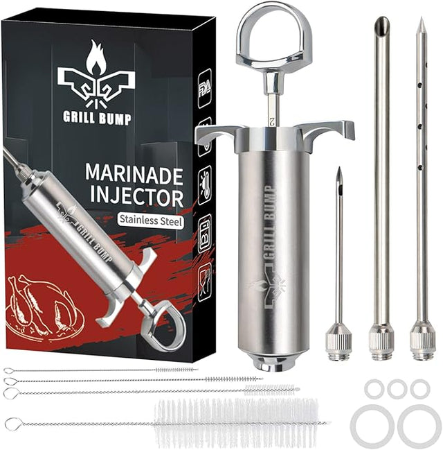 Meat Injector Syringe Kit with 3 Professional Marinade Injector Needles for BBQ Grill Smoker, Turkey and Brisket; 2-oz Large