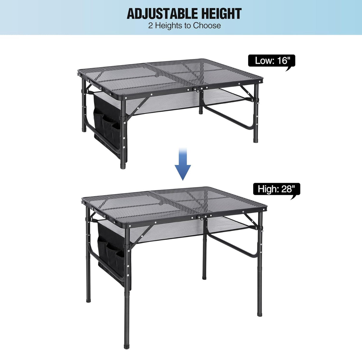 RedSwing Folding Grill Table,Aluminum Portable Grill Stand Table for Outdoor Camping Picnic BBQ Lightweight, Adjustable