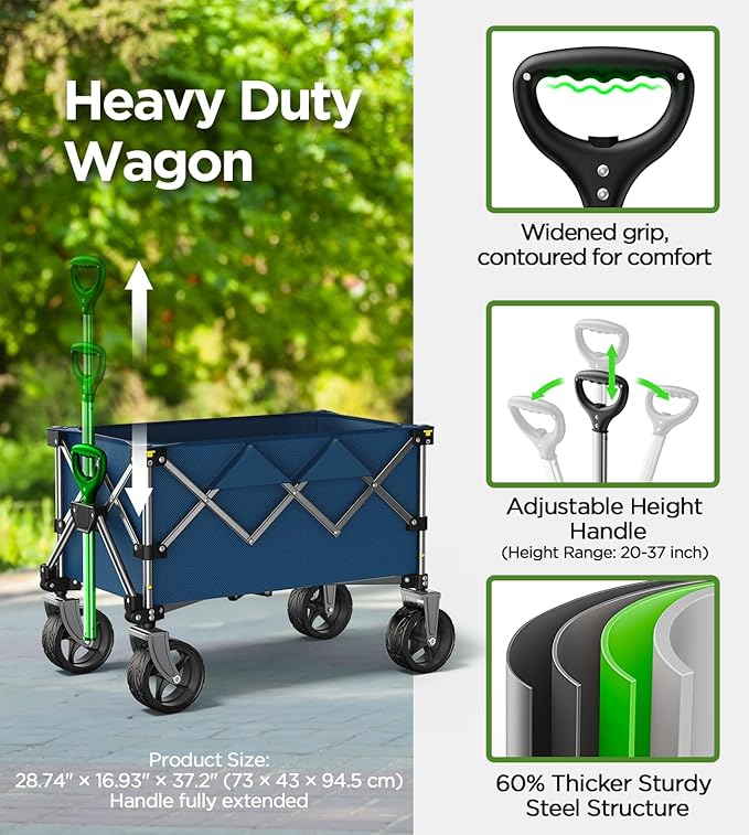 Beach Wagon,Collapsible-Wagon 220lbs with Big Wheels FoldableWagon Carts,Portable Utility for Garden Grocery Sports Camping