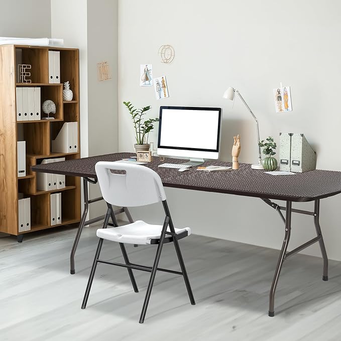 VINGLI 6 Foot Plastic Folding Table Portable Long Table for Indoor Outdoor Use Rectangular with Carrying Handle,Rattan