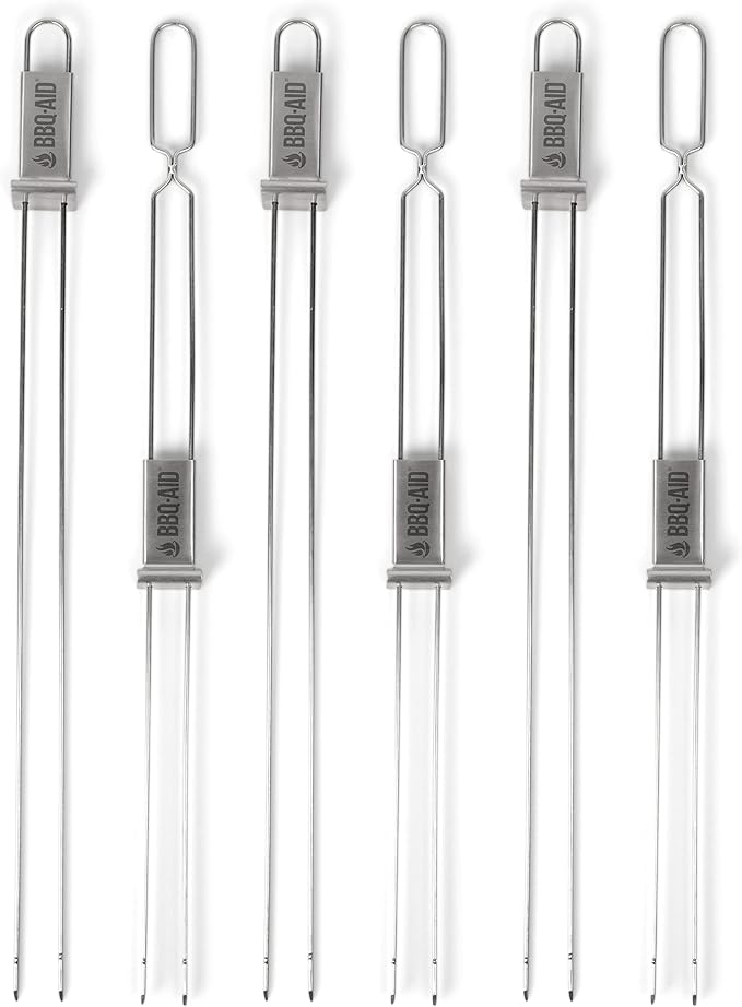 BBQ-AID Premium Barbecue Metal Skewers for Kabobs with Quick Release - Double Pronged, Stainless Steel Metal Skewer for