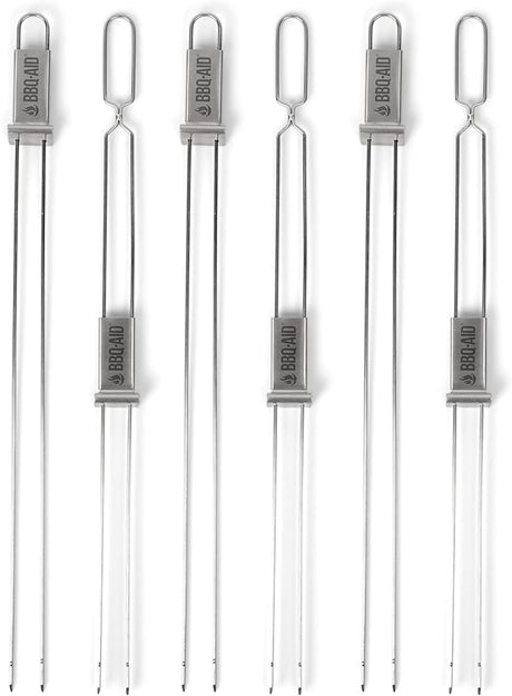 BBQ-AID Premium Barbecue Metal Skewers for Kabobs with Quick Release - Double Pronged, Stainless Steel Metal Skewer for