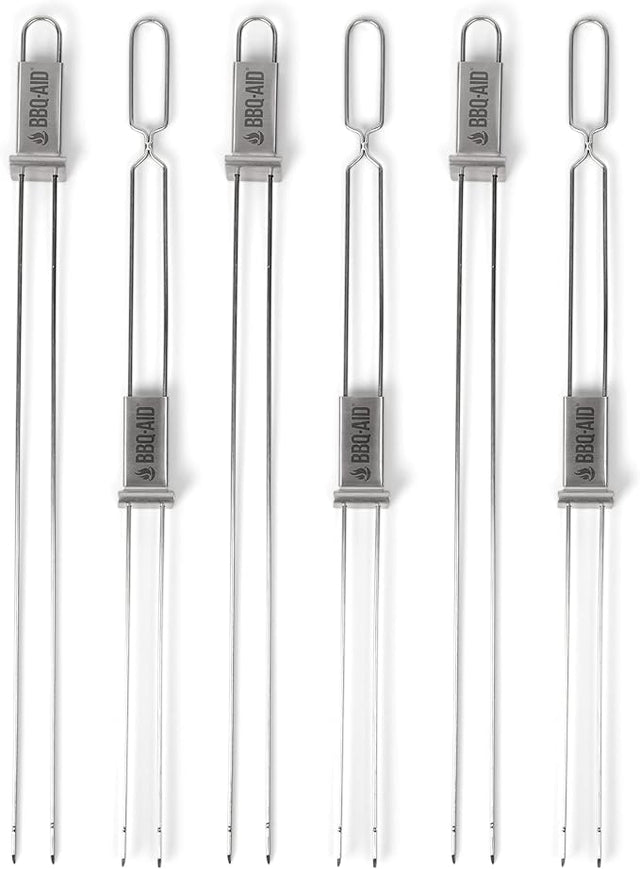 BBQ-AID Premium Barbecue Metal Skewers for Kabobs with Quick Release - Double Pronged, Stainless Steel Metal Skewer for