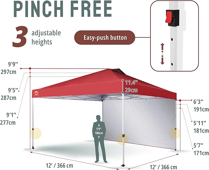 CROWN SHADES 12x12 Pop Up Canopy Tent Instant Commercial with 150D Silver Coated Fabric Including 1 Removable Sidewall, 4