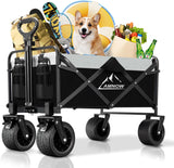 Collapsible Foldable Wagon, Utility Large Capacity Beach Wagon with Big Wheels, Shopping Cart with Side Pocket and Brakes