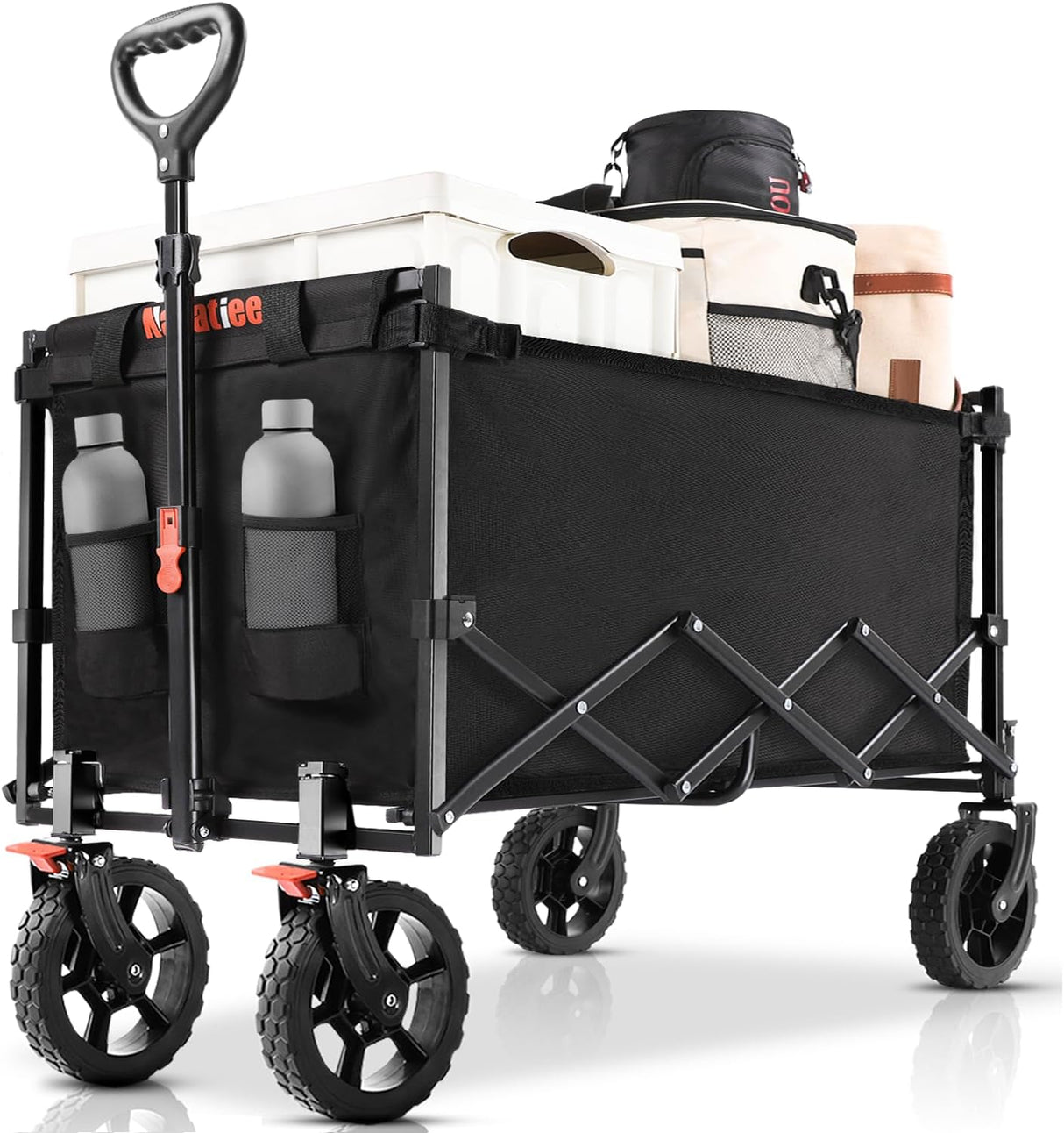 Navatiee 140L Wagon Cart Foldable, Large Capacity Collapsible Wagon with Smallest Folding Design, Utility Grocery Cart for