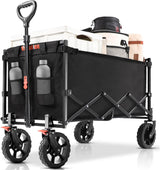 Navatiee 140L Wagon Cart Foldable, Large Capacity Collapsible Wagon with Smallest Folding Design, Utility Grocery Cart for