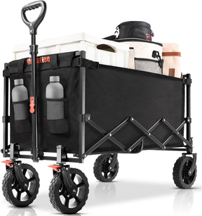 Navatiee 140L Wagon Cart Foldable, Large Capacity Collapsible Wagon with Smallest Folding Design, Utility Grocery Cart for