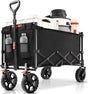 Navatiee 140L Wagon Cart Foldable, Large Capacity Collapsible Wagon with Smallest Folding Design, Utility Grocery Cart for