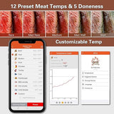 BFOUR Meat Thermometer Wireless Bluetooth, LCD Digital Meat Thermometer with Dual Probe, Wireless Remote BBQ Thermometer for