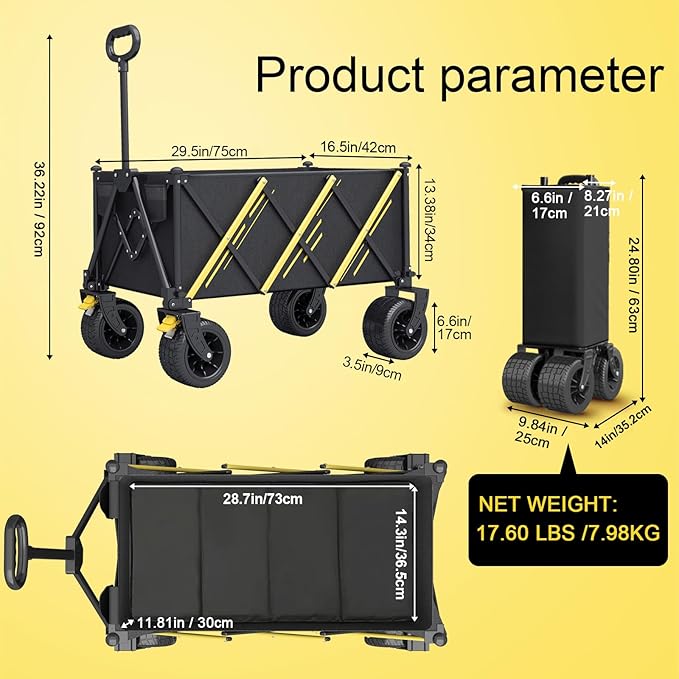 Wagons carts Foldable，Collapsible Wagon Foldable Wagon, Gather Heavy Duty Garden cart, Portable cart，Pets carts，with Large