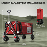 Overmont Collapsible Wagon Cart with Wheels - 180L Foldable Heavy Duty Wagon with Big All-Terrain Wheels - 330Lbs Weight