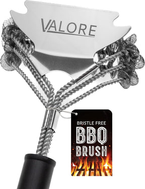 Valore BBQ Brush Bristle Free - 2 in 1 Grill Scraper & Barbecue Brush - Stainless Steel BBQ Grill Brush & BBQ Scraper Combo