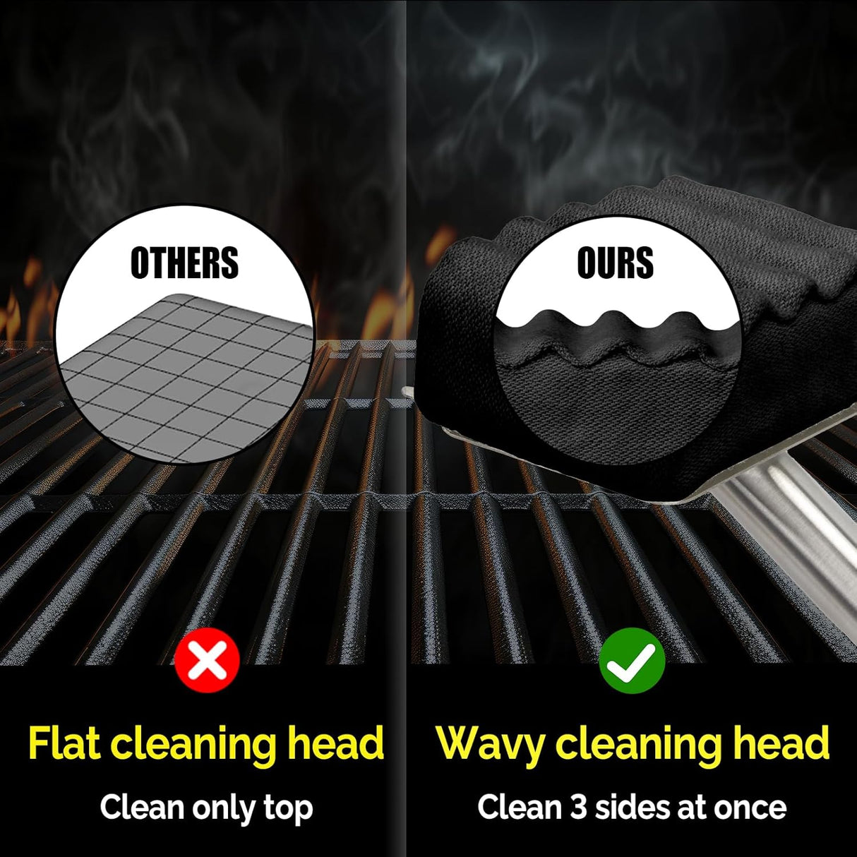 Grill Brush Bristle Free,Upgraded Aramid Fiber Wavy Pad Perfect for Cast Iron Grates/Porcelain/Weber Gas/Charcoal