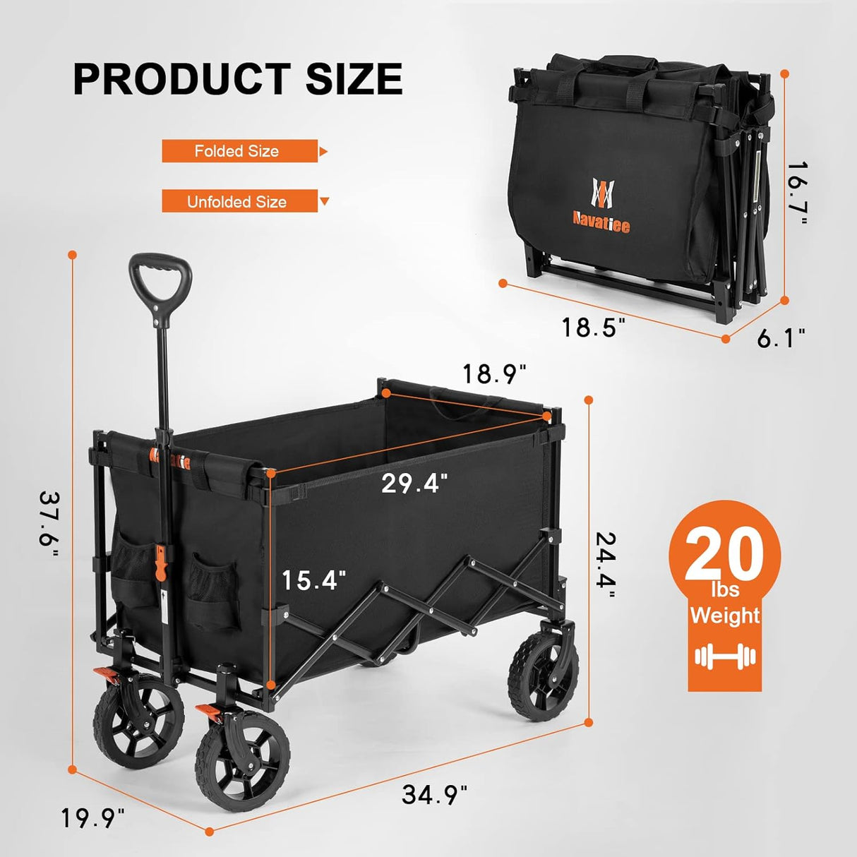 Navatiee 140L Wagon Cart Foldable, Large Capacity Collapsible Wagon with Smallest Folding Design, Utility Grocery Cart for