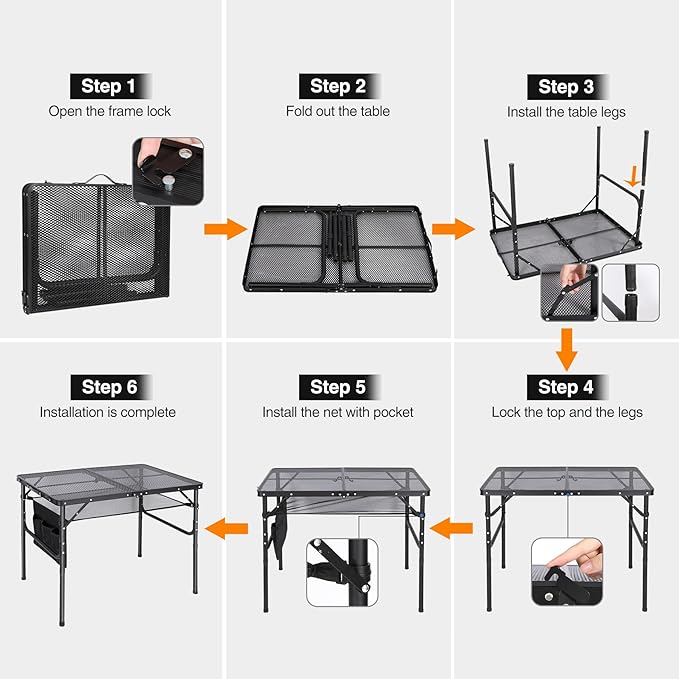 REDCAMP 36x24 Folding Grill Table for Outside, Lightweight Portable Metal Aluminum Outdoor Grill Table with Adjustable