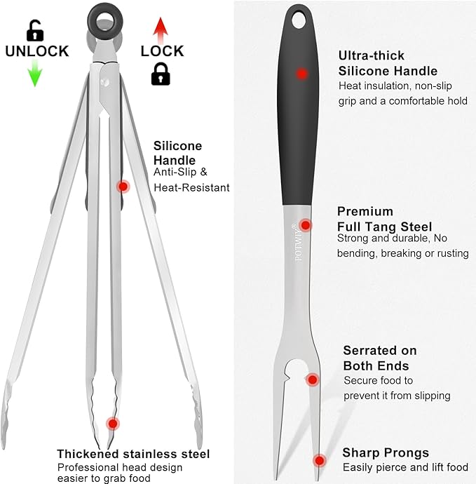 BBQ Grilling Accessories, 3Pcs Stainless Steel Grill Tools Accessories Set with Spatula, Fork and Tongs, Barbecue Utensils
