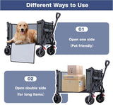 Collapsible Wagon Cart Foldable with Big Wheels Brakes, 250lbs Folding Utility Lightweight Garden Wagon, Portable Grocery