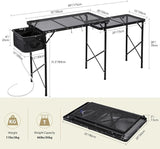 REDCAMP Portable Grill Table with Sink for Outside, Lightweight Aluminum Frame Folding Grill Stand Table with Adjustable