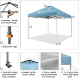 CROWN SHADES Adjustable Height on The Fly, 10x10 Pop Up Canopy - Beach Tent with One Push Setup - Easy Outdoor Sun Shade for