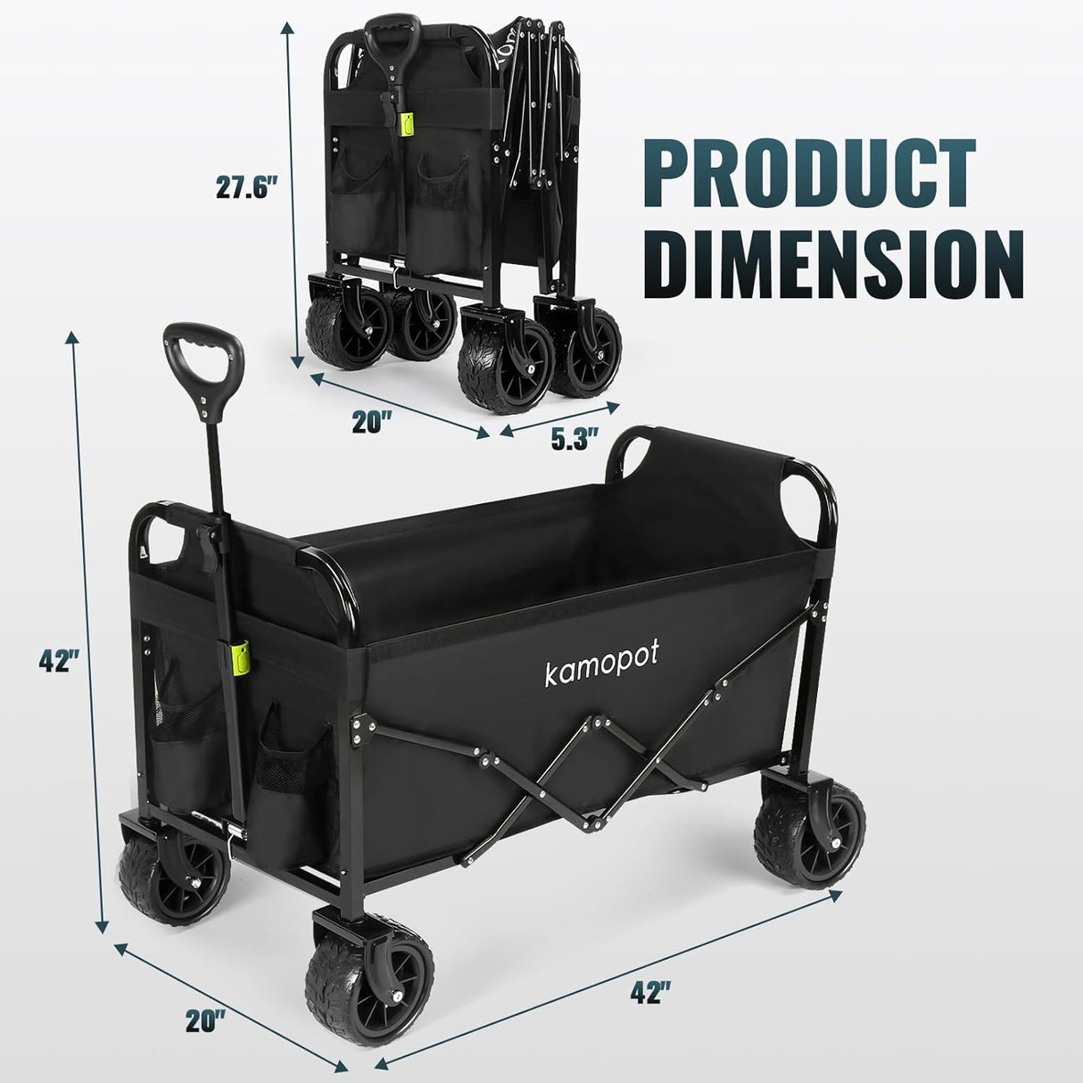 Large Collapsible Wagon Foldable for Beach, Yard, Grocery, Park, 34" x 18" Inner Storage. 300lb Heavy Duty Folding Utility