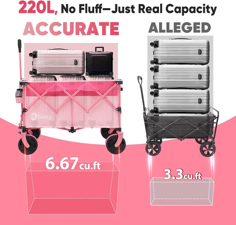 Sekey 220L Collapsible Foldable Wagon with 330lbs Weight Capacity, Heavy Duty Folding Utility Garden Cart with Big