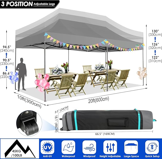 COBIZI 10x20 Canopy with Sidewalls, Heavy Duty Party Tent Pop up carpas para Fiestas, Tents for Parties, Wedding, Outdoor Ez