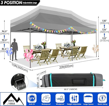 COBIZI 10x20 Canopy with Sidewalls, Heavy Duty Party Tent Pop up carpas para Fiestas, Tents for Parties, Wedding, Outdoor Ez