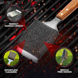 BBQ-AID Bristle Free Grill Brush and Scraper for Barbecue - Extended Large Wooden Handle With Replaceable Head - No Scratch