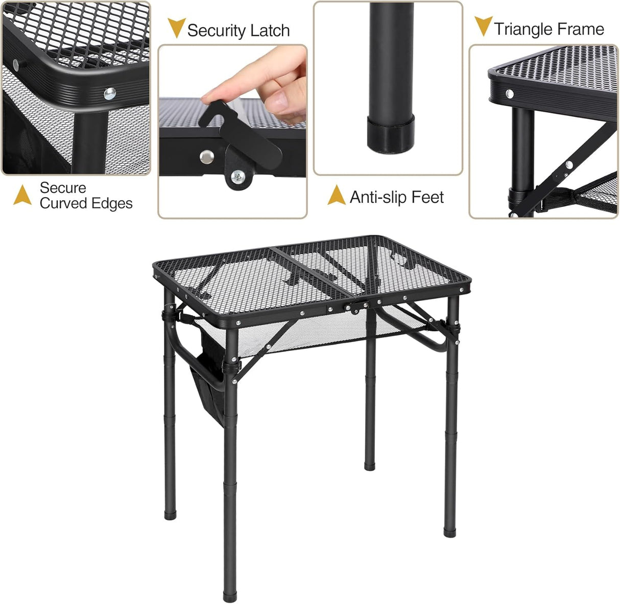 REDCAMP Small Folding Grill Table for Outside, 3 Heights Adjustable Lightweight Portable Metal Aluminum Outdoor Grill Table