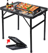 Folding Grill Table Metal Portable Camping Table with Mesh Desktop Lightweight & Foldable Height Adjustable Black Picnic