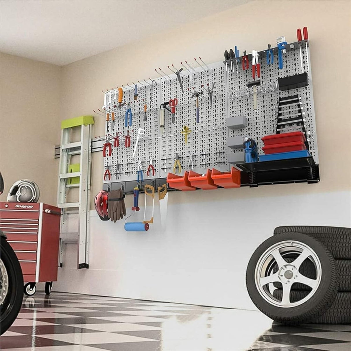 TORACK 109Pcs Pegboard Wall Organizer 4 ft. Garage Metal Pegboard Standard Utility Tool Storage Kit w/Toolboard Hooks &