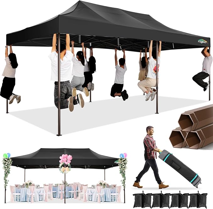 COBIZI 10x20 Pop Up Canopy Heavy Duty Without Sidewalls, Commercial Heavy Duty Pop Up Tent for Parties All Weather