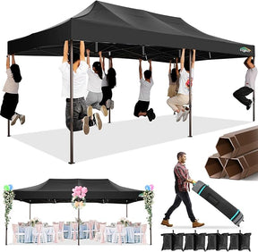 COBIZI 10x20 Pop Up Canopy Heavy Duty Without Sidewalls, Commercial Heavy Duty Pop Up Tent for Parties All Weather