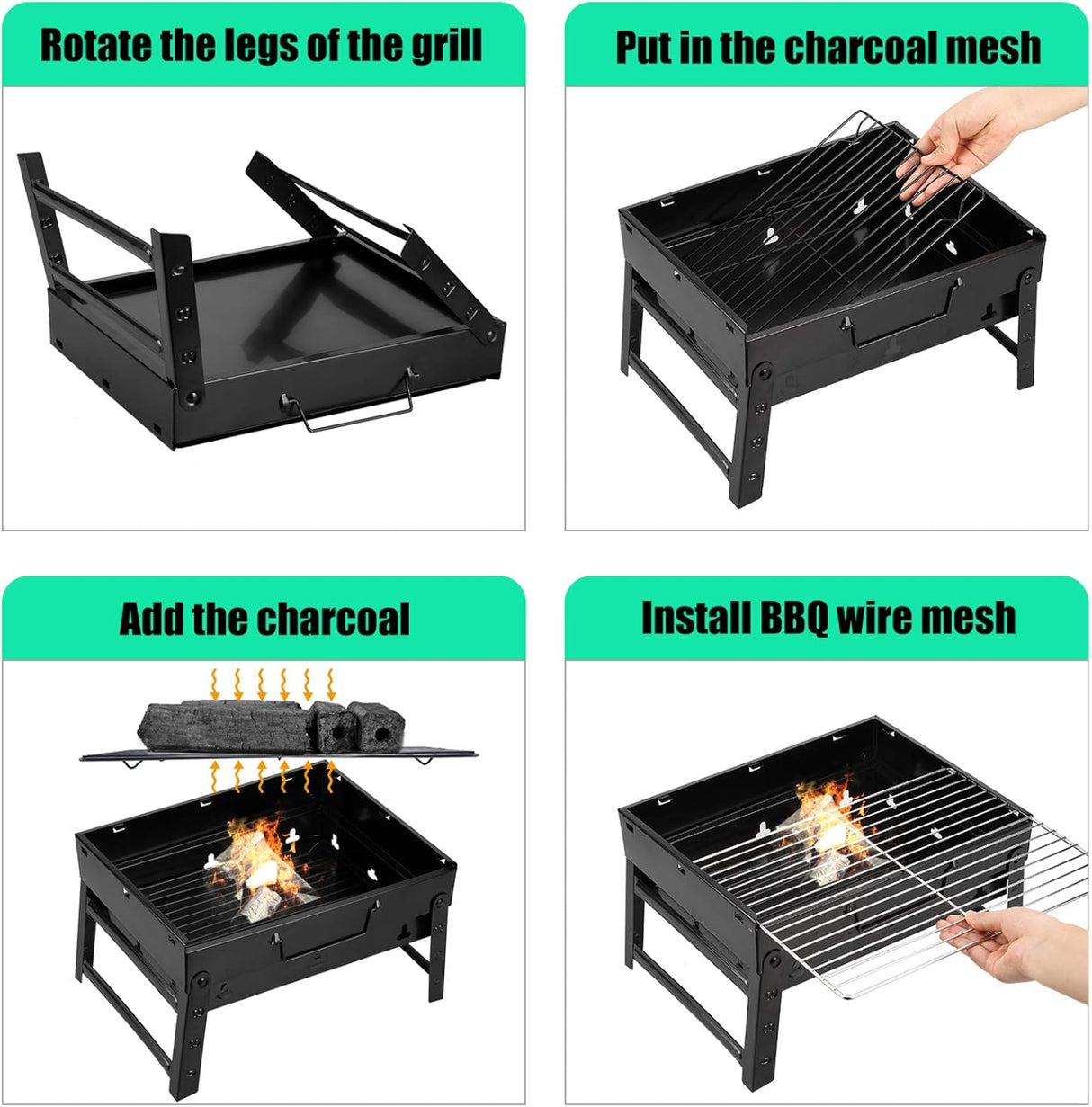 Charcoal Grill, Portable Folding Barbecue Grill BBQ Grill Desk Tabletop Outdoor Stainless Steel Camping Grill for Picnic