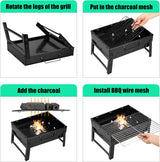 Charcoal Grill, Portable Folding Barbecue Grill BBQ Grill Desk Tabletop Outdoor Stainless Steel Camping Grill for Picnic