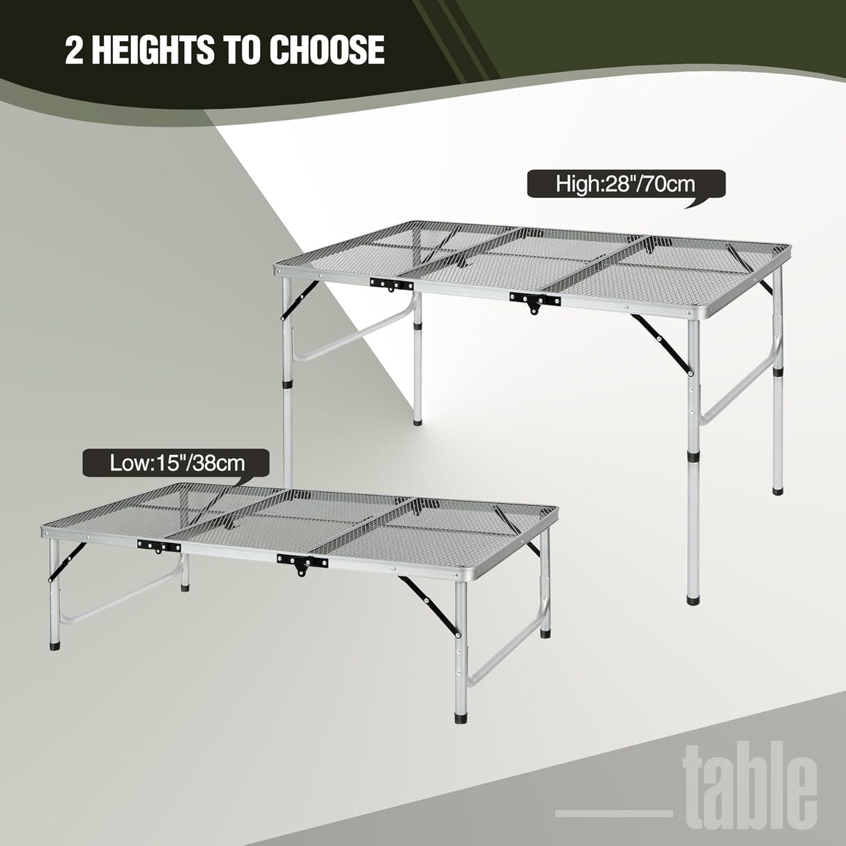 REDCAMP 48x24 Long Folding Grill Table for Outside, Lightweight Portable Metal Aluminum Outdoor Grill Table with Adjustable