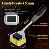 Grill Cleaning Brush Bristle Free for Outdoor Grill Brush Extended Handle for Cast Iron Stainless-Steel Grates, Replaceable