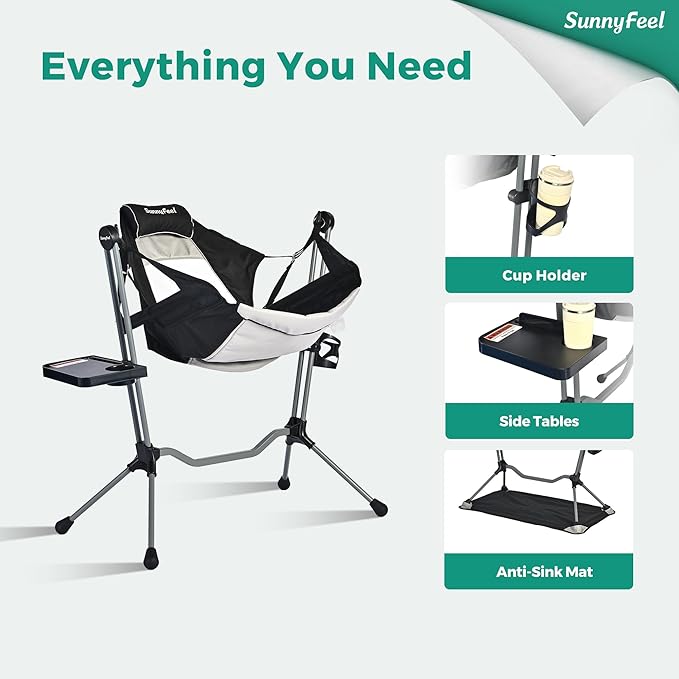SUNNYFEEL Hammock Camping Chair, Oversized Swinging Camping Chair, Portable Hammock Chairs with Cup Holder, Beach Mat, MAX