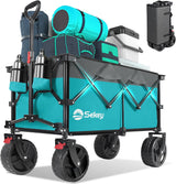 Collapsible Wagon Cart with Big All-Terrain Beach Wheels, Foldable Heavy Duty Wagons with Cup Holders, Utility Carts for