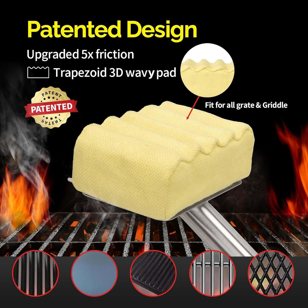 Upgraded Grill Brush Bristle Free,Water-Activated steam Effectively Cleans The Grill.Unique Wavy pad for Cast